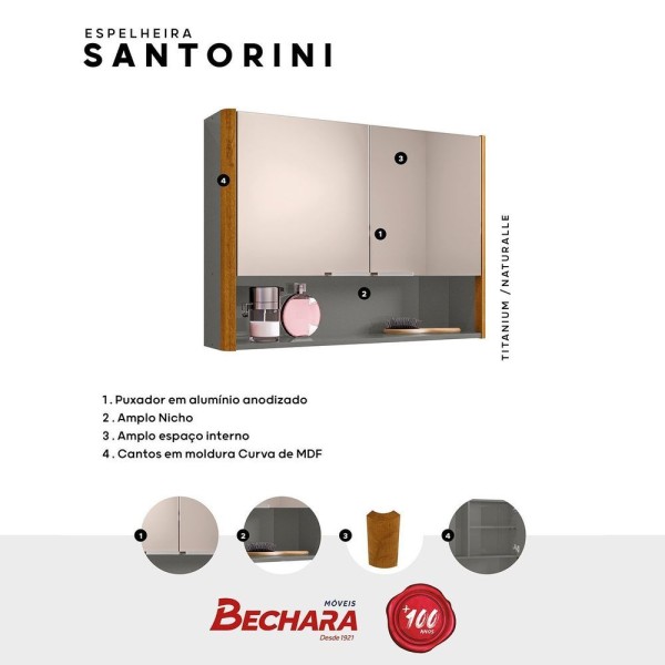 Encontraproduto.com.br - Espelheira Para Banheiro Santorini Cantos Curvos 72cm Titanium-naturalle