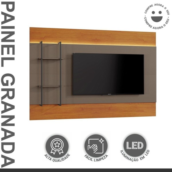 Encontraproduto.com.br - Painel Para Tv Até 65 Polegadas Com Led Fita Granada Naturalle/platinum