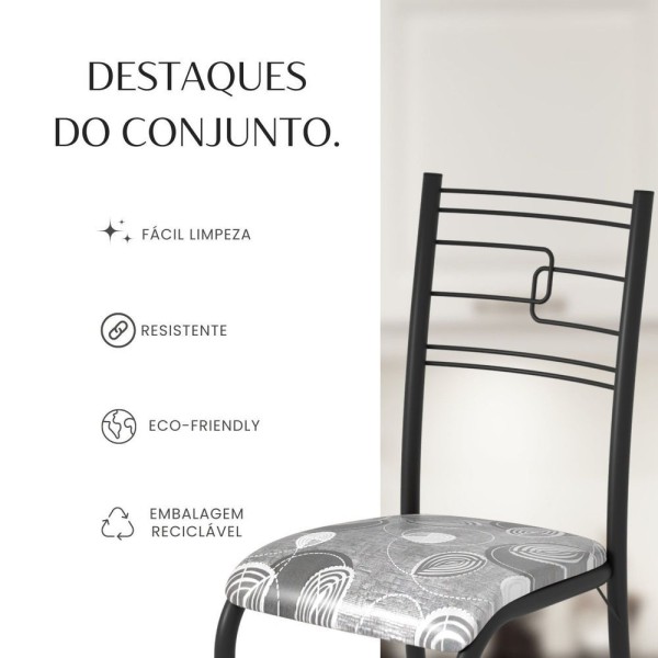 Encontraproduto.com.br - Conjunto Sala De Jantar Mesa Retangular 140x75cm Tampo Granito Topázio 6 Cadeiras Paraty Paraopeba- Preto Fosco