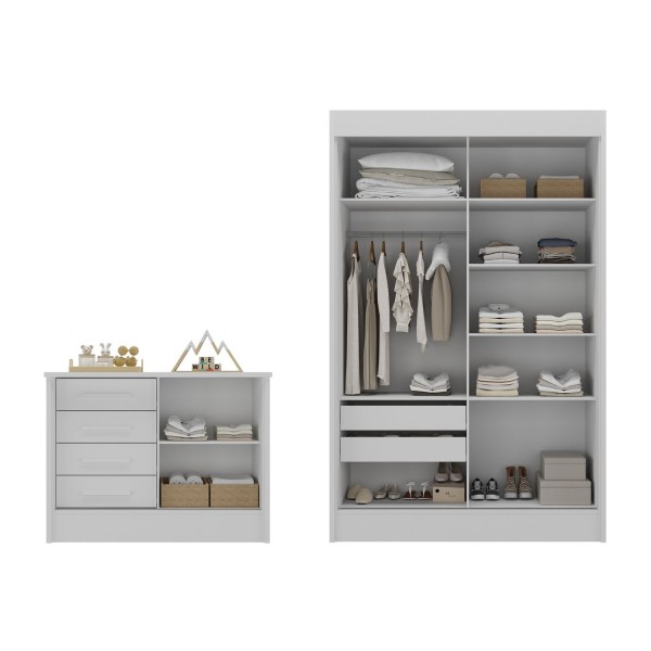 Encontraproduto.com.br - Quarto Infantil Completo Guarda-roupa 2 Portas 2 Gavetas Com Cômoda Maya Espresso Móveis Branco