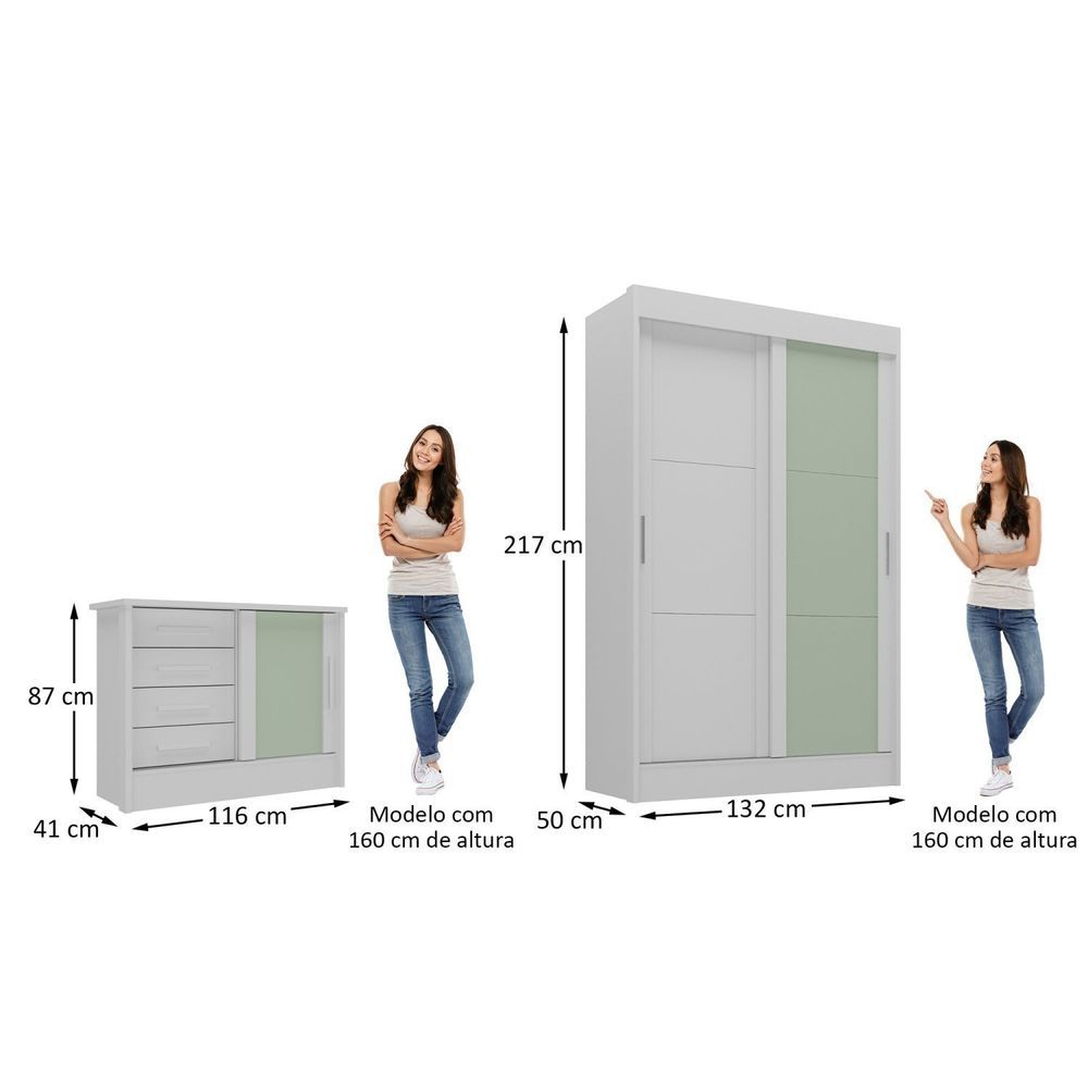 Encontraproduto.com.br - Quarto Infantil Completo Guarda-roupa 2 Portas 2 Gavetas Com Cômoda Maya Espresso Móveis Branco-verde