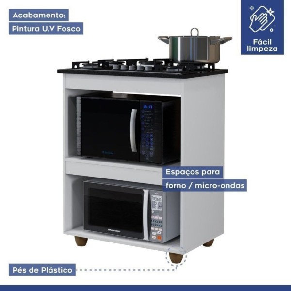 Encontraproduto.com.br - Conjunto Balcão Para Cooktop 5 Bocas Aéreo 2 Portas E 1 Aéreo Basculante Branco