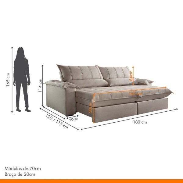 Encontraproduto.com.br - Sofá Retrátil E Reclinável Com Catraca Blindada 200cm Porto Bello New Couro Kalliope-bege