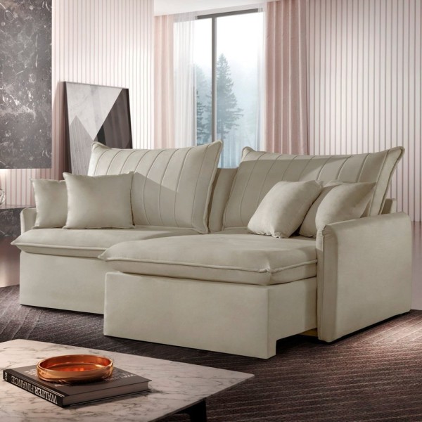 Encontraproduto.com.br - Sofá Cama Retrátil E Reclinável 200cm Flex Neruda Pet Friendly-bege