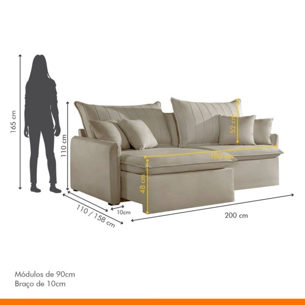 Encontraproduto.com.br - Sofá Cama Retrátil E Reclinável 200cm Flex Neruda Pet Friendly-bege