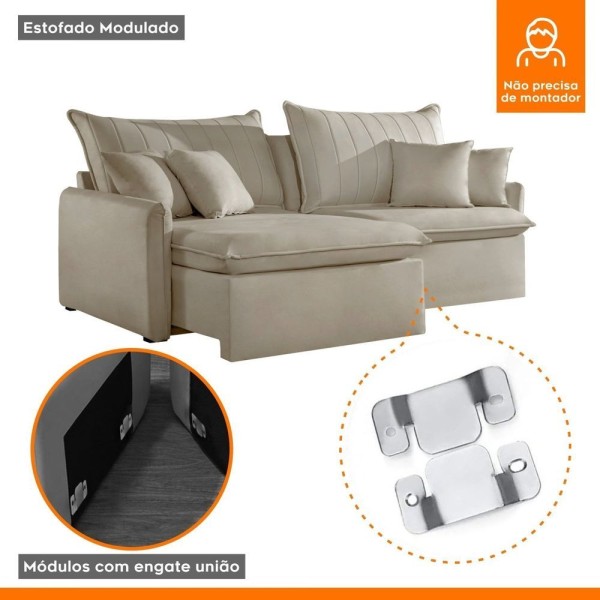 Encontraproduto.com.br - Sofá Cama Retrátil E Reclinável 200cm Flex Neruda Pet Friendly-bege