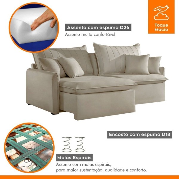 Encontraproduto.com.br - Sofá Cama Retrátil E Reclinável 200cm Flex Neruda Pet Friendly-bege