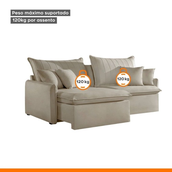 Encontraproduto.com.br - Sofá Cama Retrátil E Reclinável 200cm Flex Neruda Pet Friendly-bege