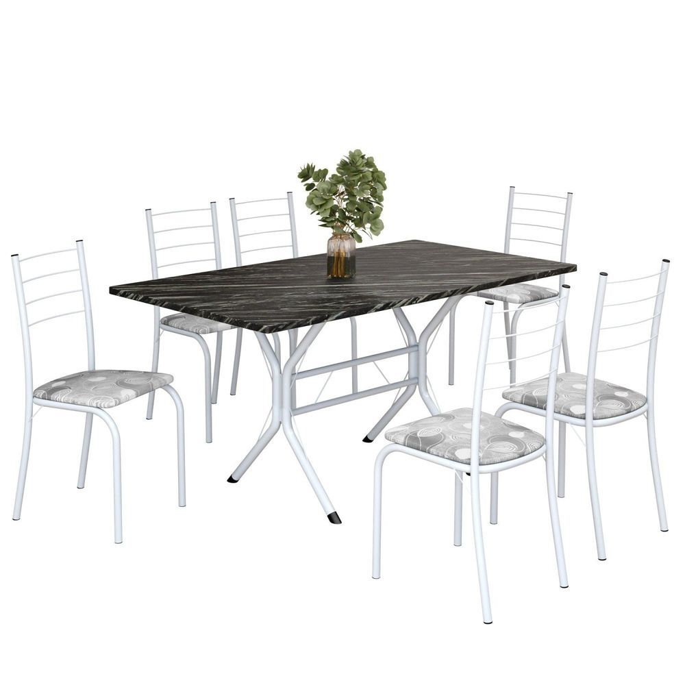 Encontraproduto.com.br - Conjunto Sala De Jantar Mesa Retangular 140x75cm Tampo Ardósia Indiana 6 Cadeiras Rio Paraopeba - Branco