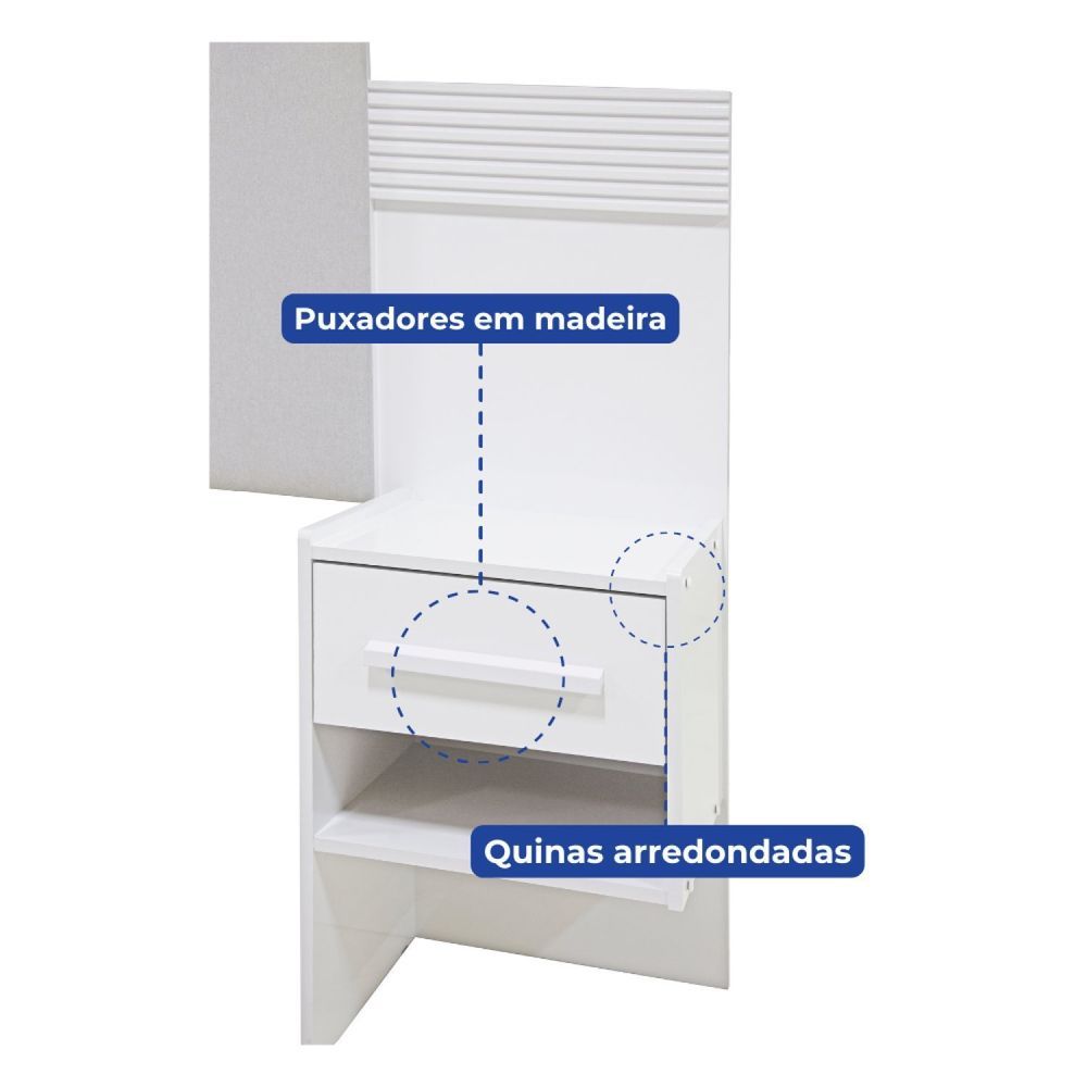 Encontraproduto.com.br - Cabeceira Casal 140cm Ripada 100% Mdf Estofada Isis Com 02 Mesas De Cabeceira Ype - Off White - Areia