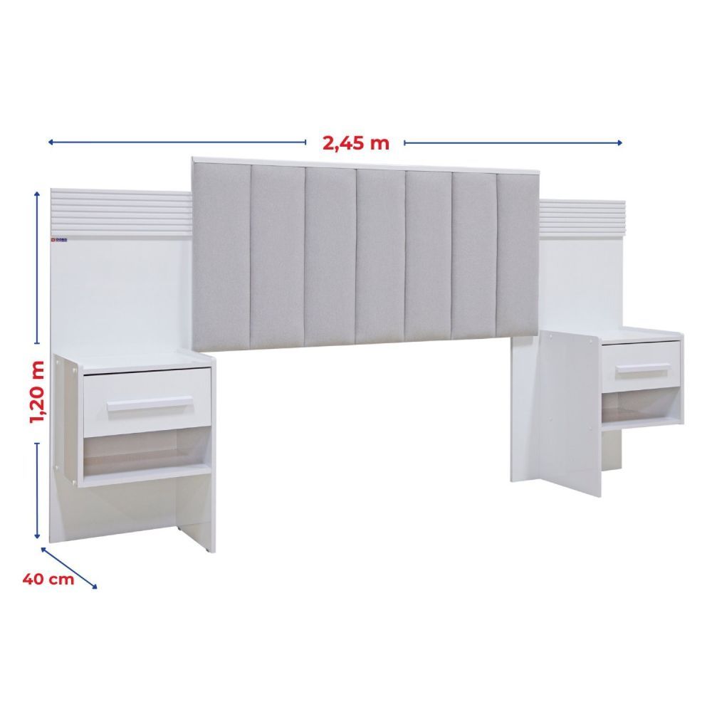 Encontraproduto.com.br - Cabeceira Casal 140cm Ripada 100% Mdf Estofada Isis Com 02 Mesas De Cabeceira Ype - Off White - Areia