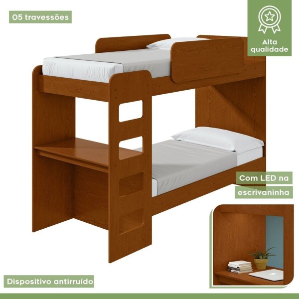 Encontraproduto.com.br - Beliche Solteiro Cantos Arredondados Com Led Olga Frassino