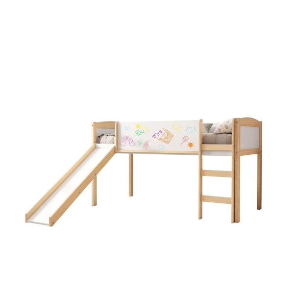 Encontraproduto.com.br - Cama Alta Com Escorregador E Lousa Madeira Maciça-mdf Exclusive Casatema Branco-natural