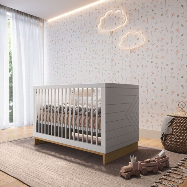 Encontraproduto.com.br - Quarto Bebê Completo com Berço, Cômoda e Guarda-Roupa Cubo Branco/Plátano