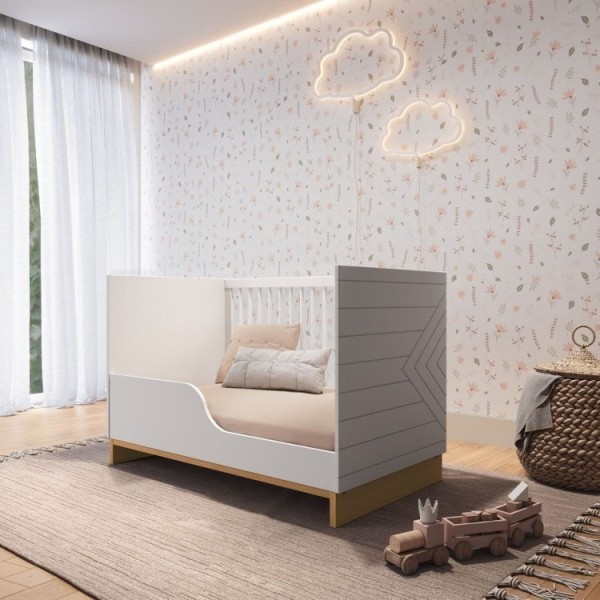 Encontraproduto.com.br - Quarto Bebê Completo com Berço, Cômoda e Guarda-Roupa Cubo Branco/Plátano