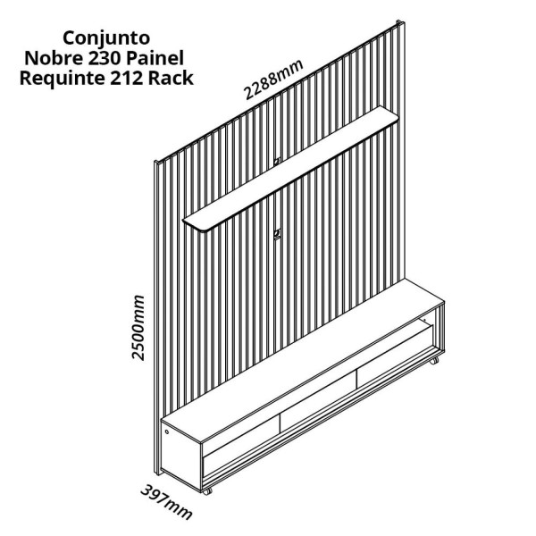 Encontraproduto.com.br - Rack Com Painel Ripado Para Tv Até 85 Polegadas Led 3 Gavetas Com Rodízios 230cm Naturale Azul Royal/off White