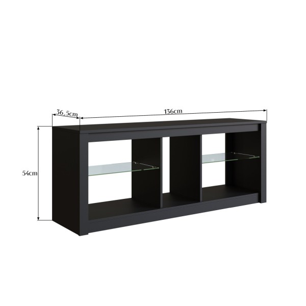 Encontraproduto.com.br - Rack Para Tv Até 55 Polegadas Estilo Gamer Com 2 Prateleiras Em Vidro E Iluminação Em Led Rgb Preto