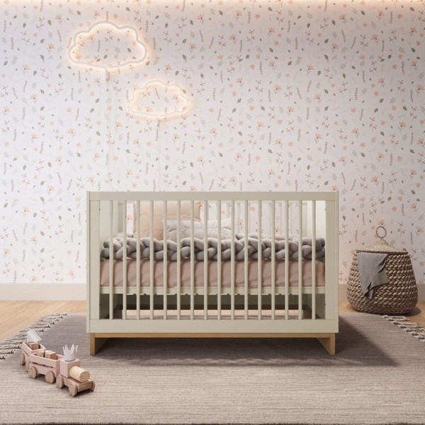 Encontraproduto.com.br - Berço Americano 2 em 1 Mini Cama e Colchão Cubo Areia/Platano