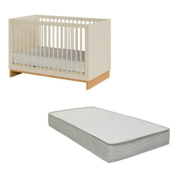 Encontraproduto.com.br - Berço Americano 2 em 1 Mini Cama e Colchão Cubo Areia/Platano
