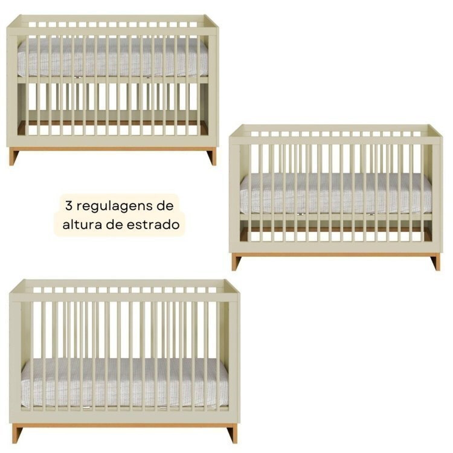 Encontraproduto.com.br - Quarto de Bebê Completo com Berço, Cômoda e Guarda-Roupa Cubo Areia/Platano