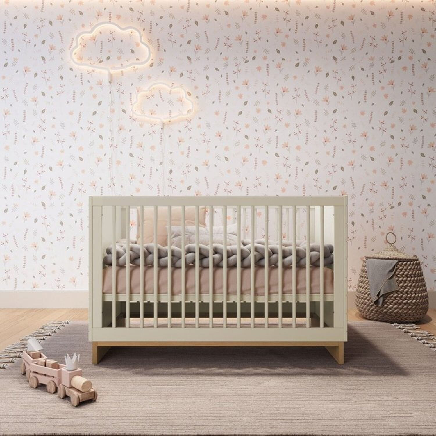 Encontraproduto.com.br - Quarto de Bebê Completo com Berço, Cômoda e Guarda-Roupa Cubo Areia/Platano