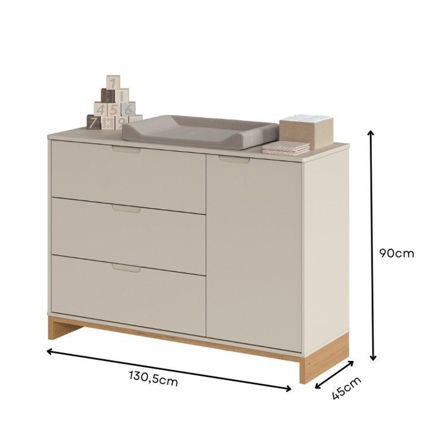 Encontraproduto.com.br - Quarto de Bebê Completo com Berço, Cômoda e Guarda-Roupa Cubo Areia/Platano