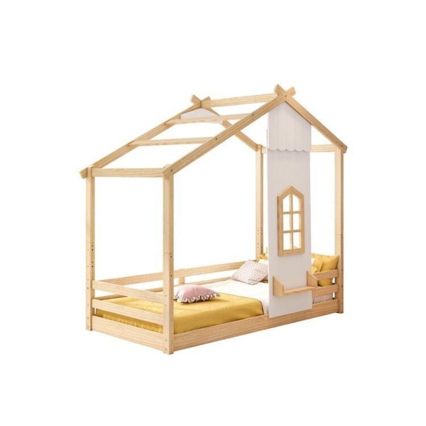 Cama Montessoriano Prime House Com Telhado V E Janelinha Casatema Branco-natural