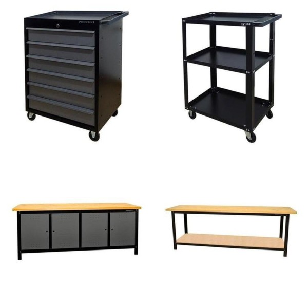 Encontraproduto.com.br - Conjunto 2 Carros Profissional 6 Gavetas 2 Bancadas 200cm Para Ferramentas Presto Preto