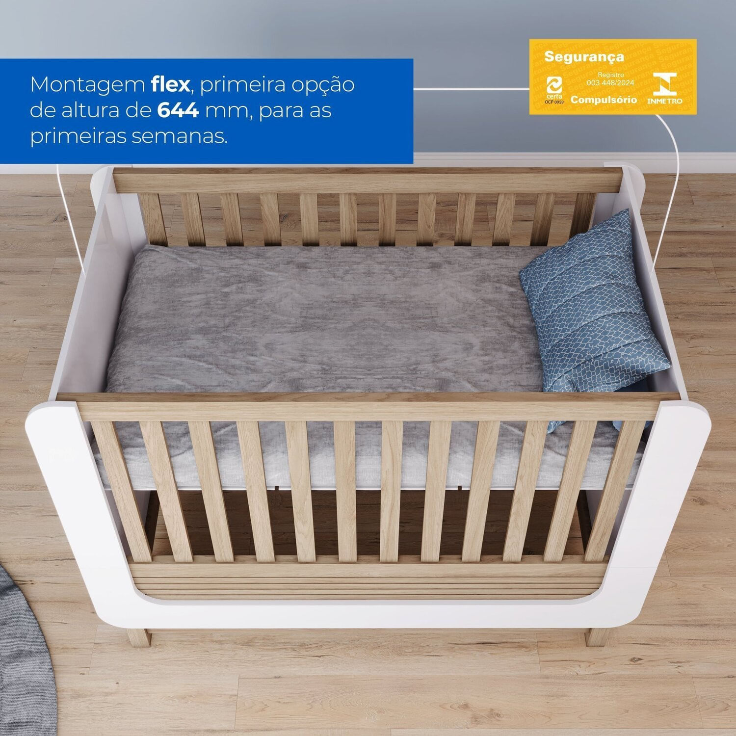 Encontraproduto.com.br - Conjunto Quarto De Bebê Completo Berço 2 Em 1, Guarda-roupa E Cômoda Sophia Branco E Jequitiba