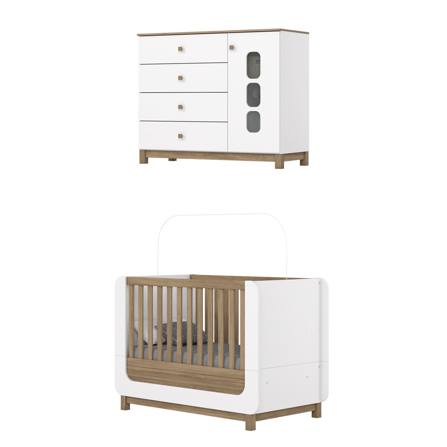 Encontraproduto.com.br - Conjunto Quarto De Bebê Berço 2 Em 1 E Cômoda Sophia Espresso Móveis Branco E Jequitiba