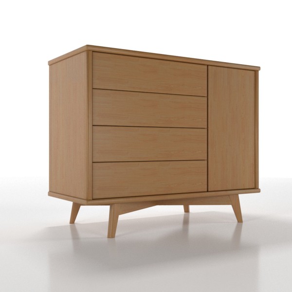 Encontraproduto.com.br - Cômoda Infantil 1 Porta 4 Gavetas Zen Nogueira