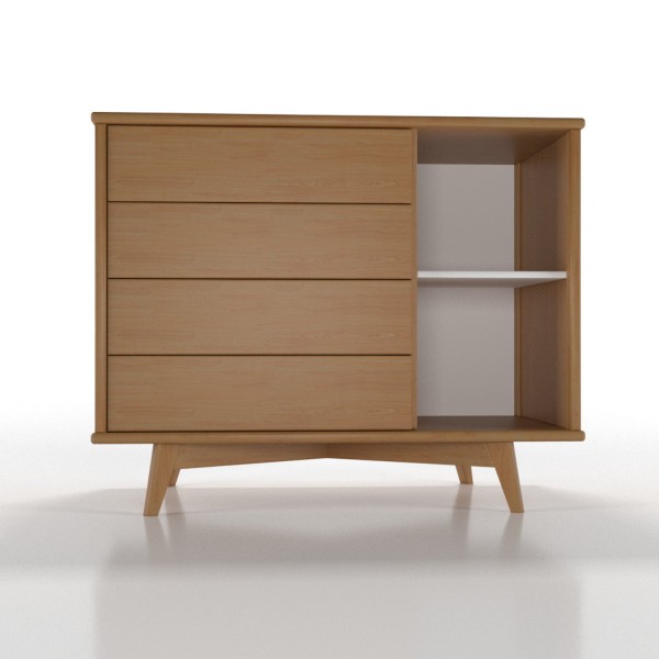 Encontraproduto.com.br - Cômoda Infantil 1 Porta 4 Gavetas Zen Nogueira