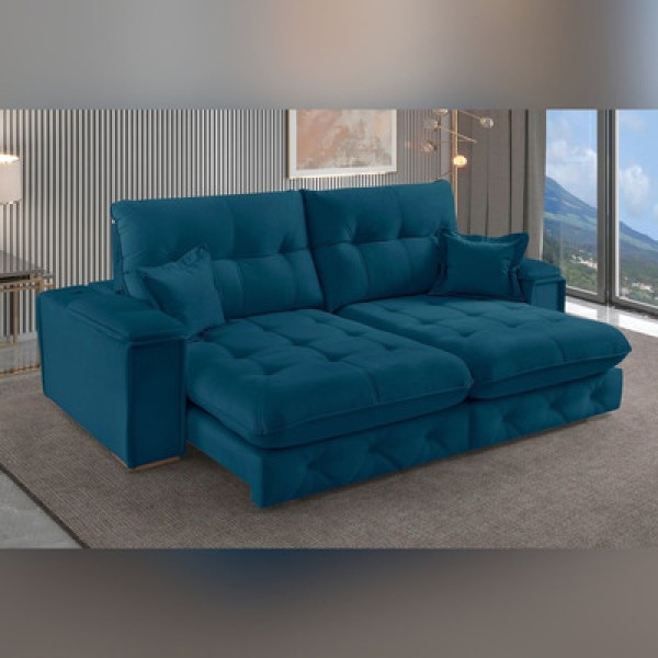 Sofá Retrátil Reclinável Com Usb 250cm Istambul Yescasa Azul
