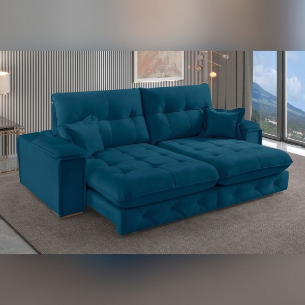 Sofá Retrátil Reclinável Com Usb 250cm Istambul Yescasa Azul