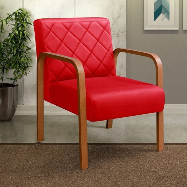 Kit 4 Poltronas Cadeira Decorativa Sala, Recepção Lara Vermelho