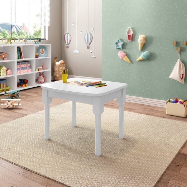 Encontraproduto.com.br - Mesa Infantil com 2 cadeiras Mariah Madeira Maciça e Laca Casatema Branco/Amarelo