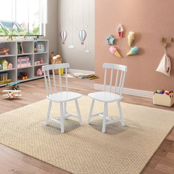 Encontraproduto.com.br - Mesa Infantil com 2 cadeiras Mariah Madeira Maciça e Laca Casatema Branco
