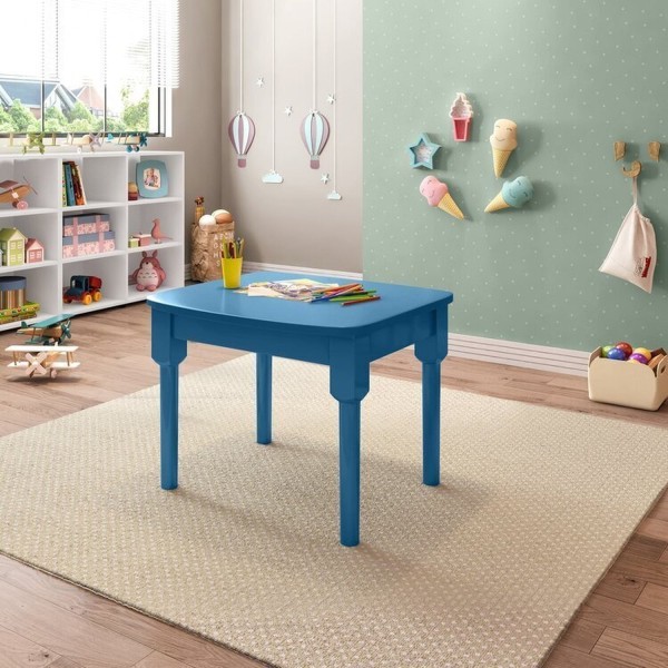 Encontraproduto.com.br - Mesa Infantil com 2 cadeiras Mariah Madeira Maciça e Laca Casatema Azul Zimbro/Menta