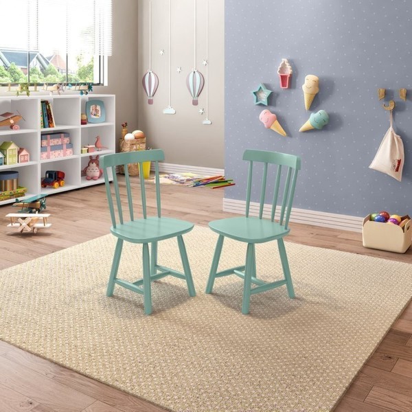 Encontraproduto.com.br - Mesa Infantil com 2 cadeiras Mariah Madeira Maciça e Laca Casatema Azul Zimbro/Menta
