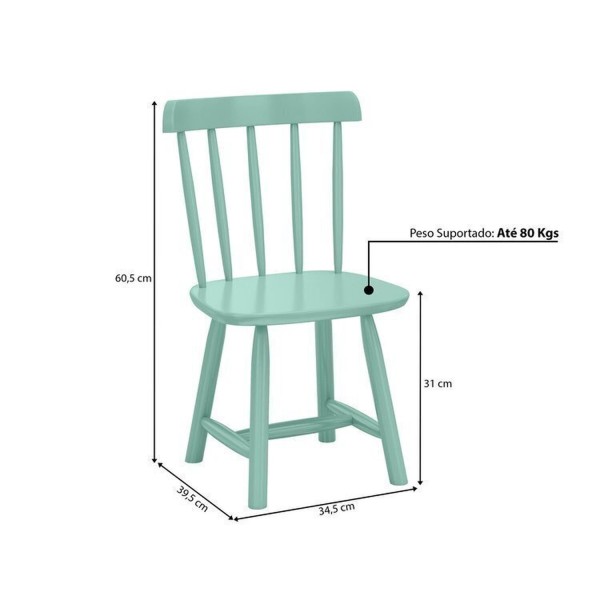 Encontraproduto.com.br - Mesa Infantil com 2 cadeiras Mariah Madeira Maciça e Laca Casatema Azul Zimbro/Menta