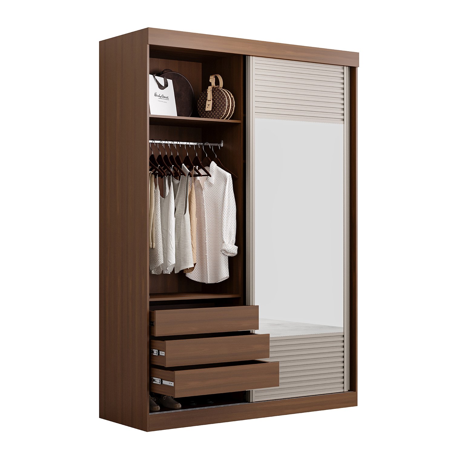 Encontraproduto.com.br - Guarda-roupa Solteiro 2 Portas 1 Porta Com Espelho Samambaia Cabecasa Madeiramadeira Freijó/off White