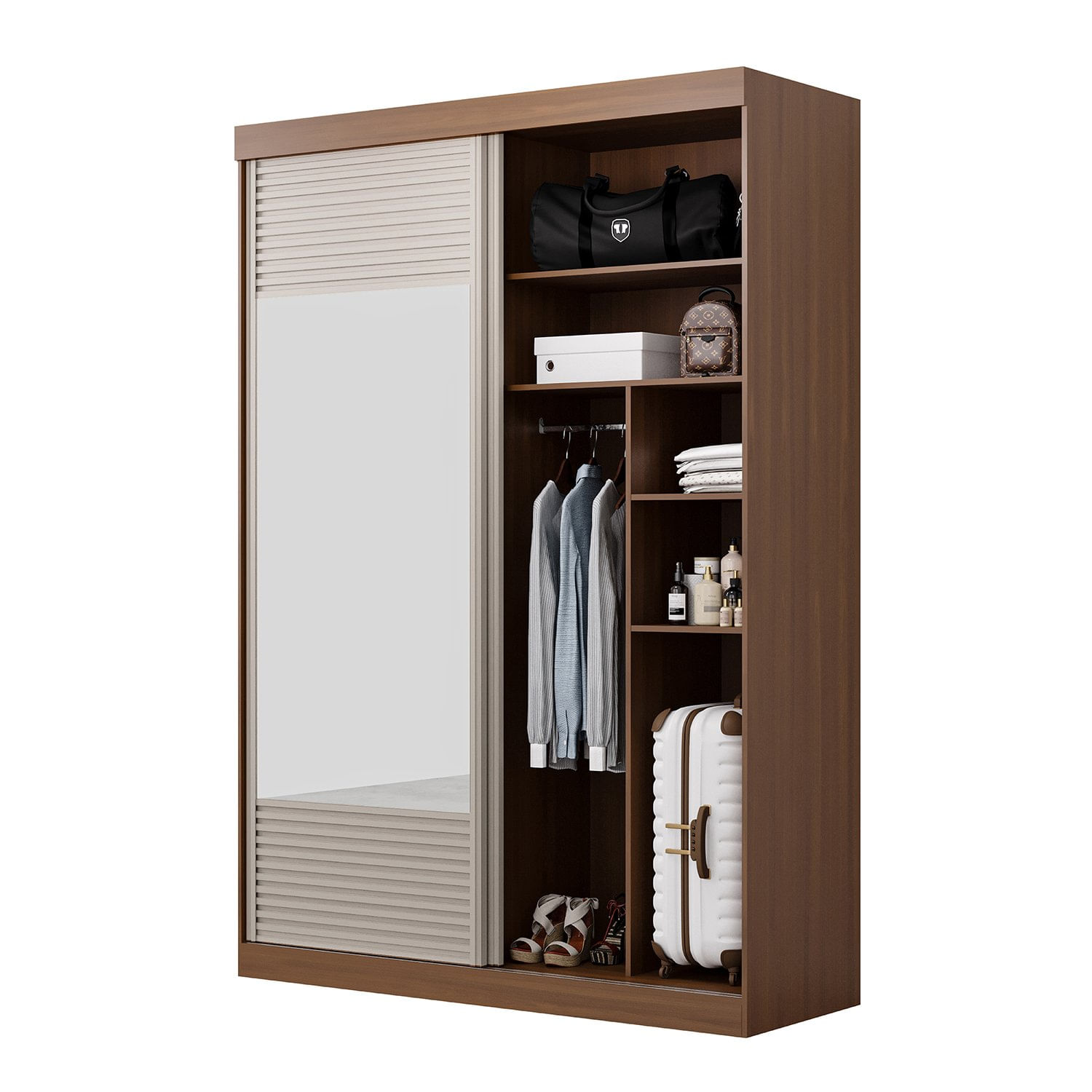 Encontraproduto.com.br - Guarda-roupa Solteiro 2 Portas 1 Porta Com Espelho Samambaia Cabecasa Madeiramadeira Freijó/off White