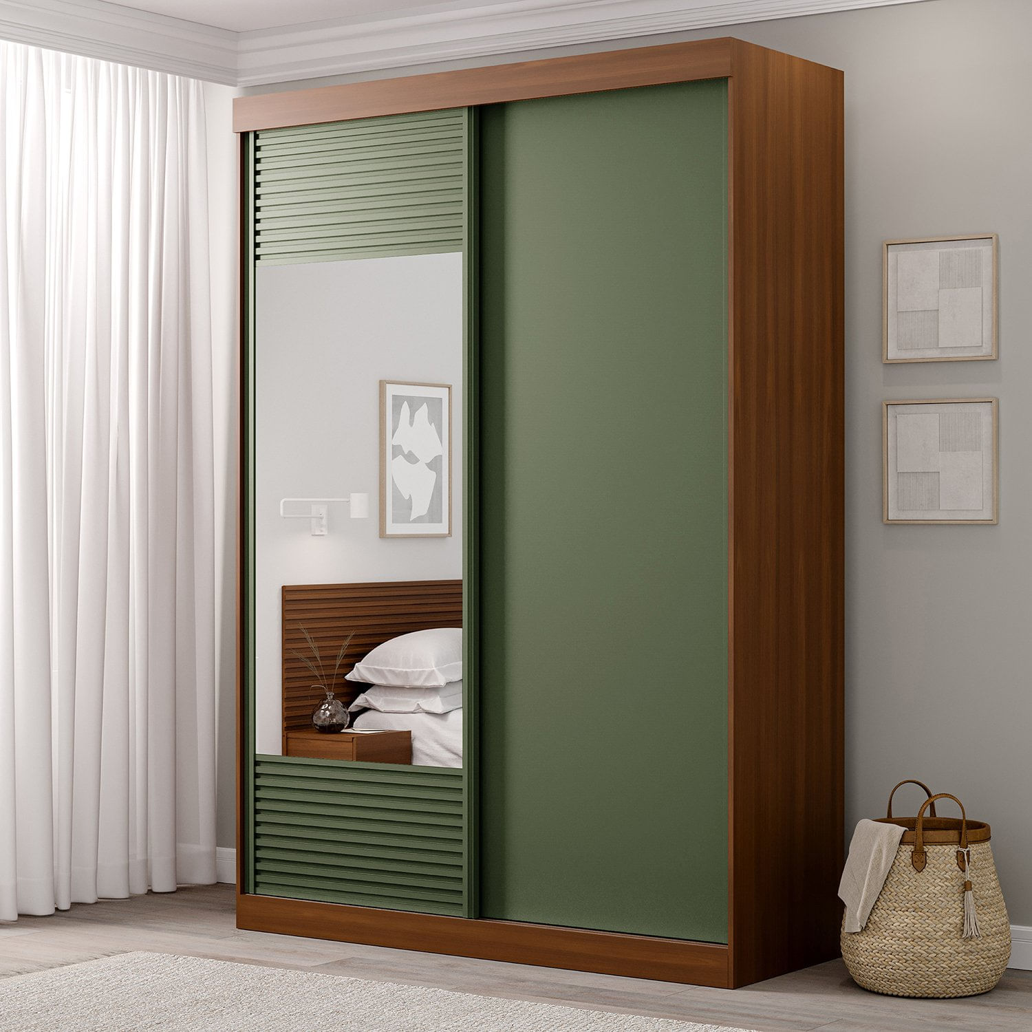 Encontraproduto.com.br - Guarda-roupa Solteiro 2 Portas 1 Porta Com Espelho Samambaia Cabecasa Madeiramadeira Freijó-verde