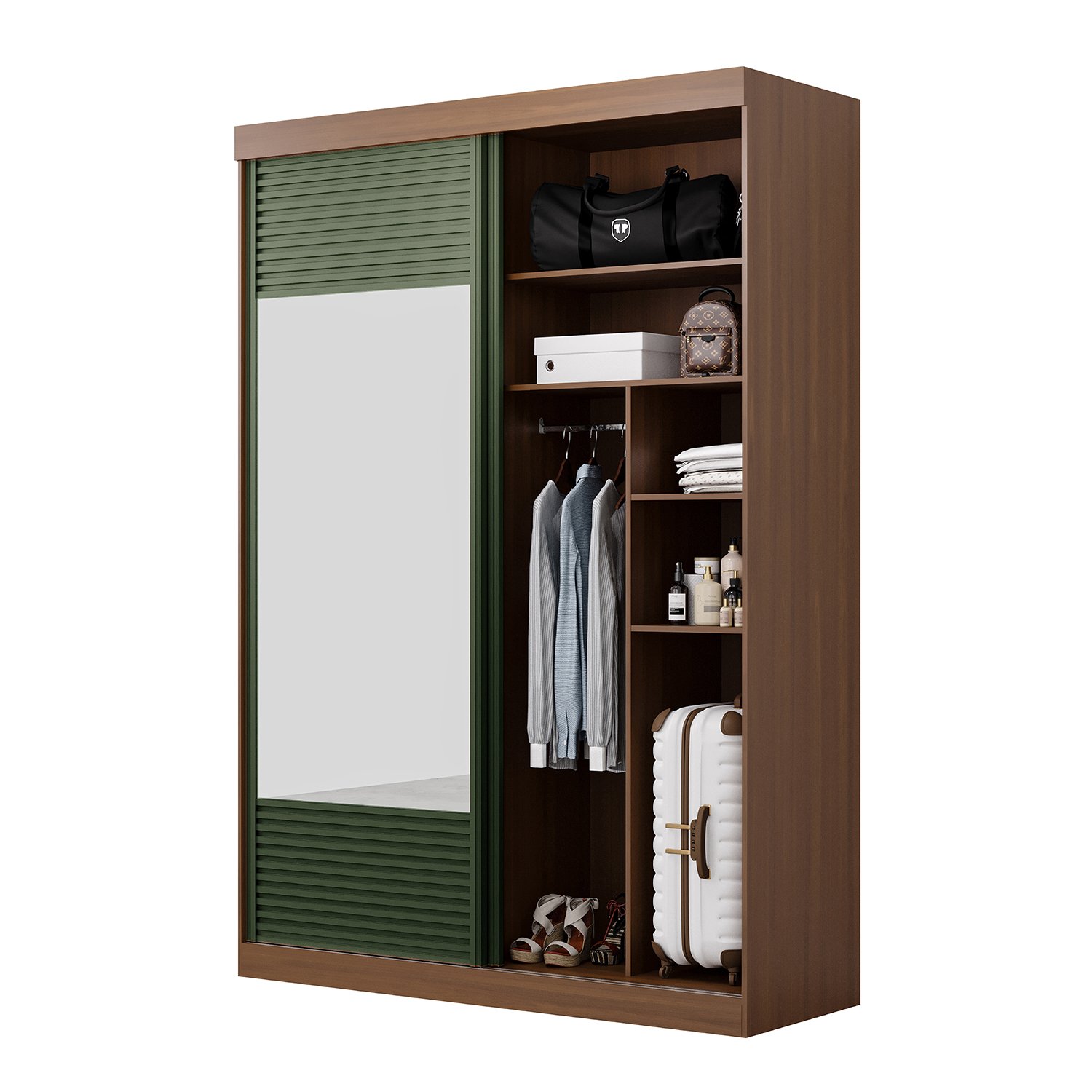 Encontraproduto.com.br - Guarda-roupa Solteiro 2 Portas 1 Porta Com Espelho Samambaia Cabecasa Madeiramadeira Freijó-verde
