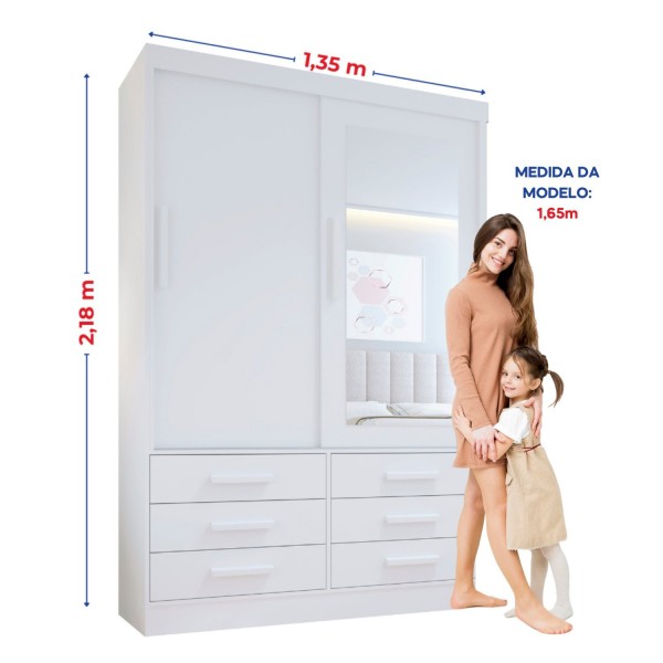 Encontraproduto.com.br - Guarda-Roupa Infantil 02 Portas de Correr com Espelho Carrossel Branco