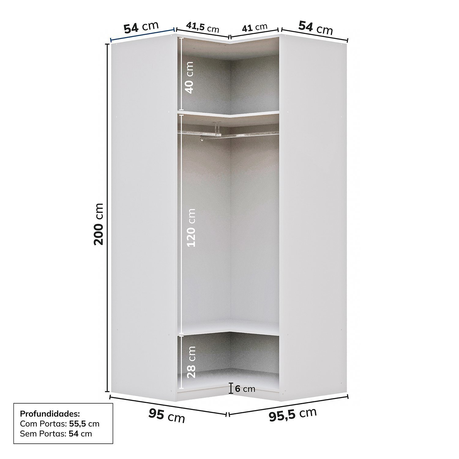 Encontraproduto.com.br - Guarda-roupa de Canto Reto Modular 95cm sem Portas com Cabideiros Jade Cabecasa Madeiramadeira Branco