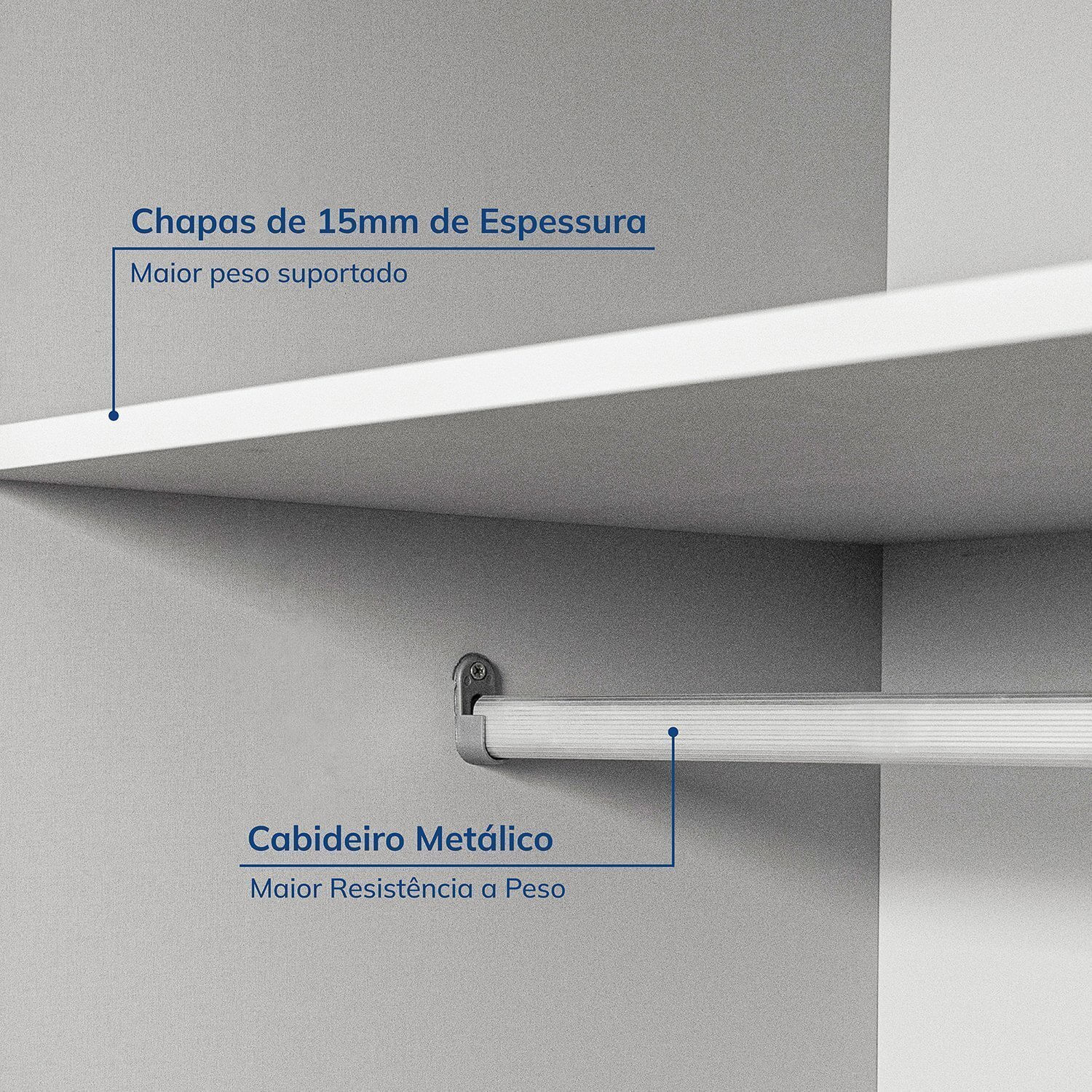 Encontraproduto.com.br - Guarda-roupa de Canto Reto Modular 95cm sem Portas com Cabideiros Jade Cabecasa Madeiramadeira Branco