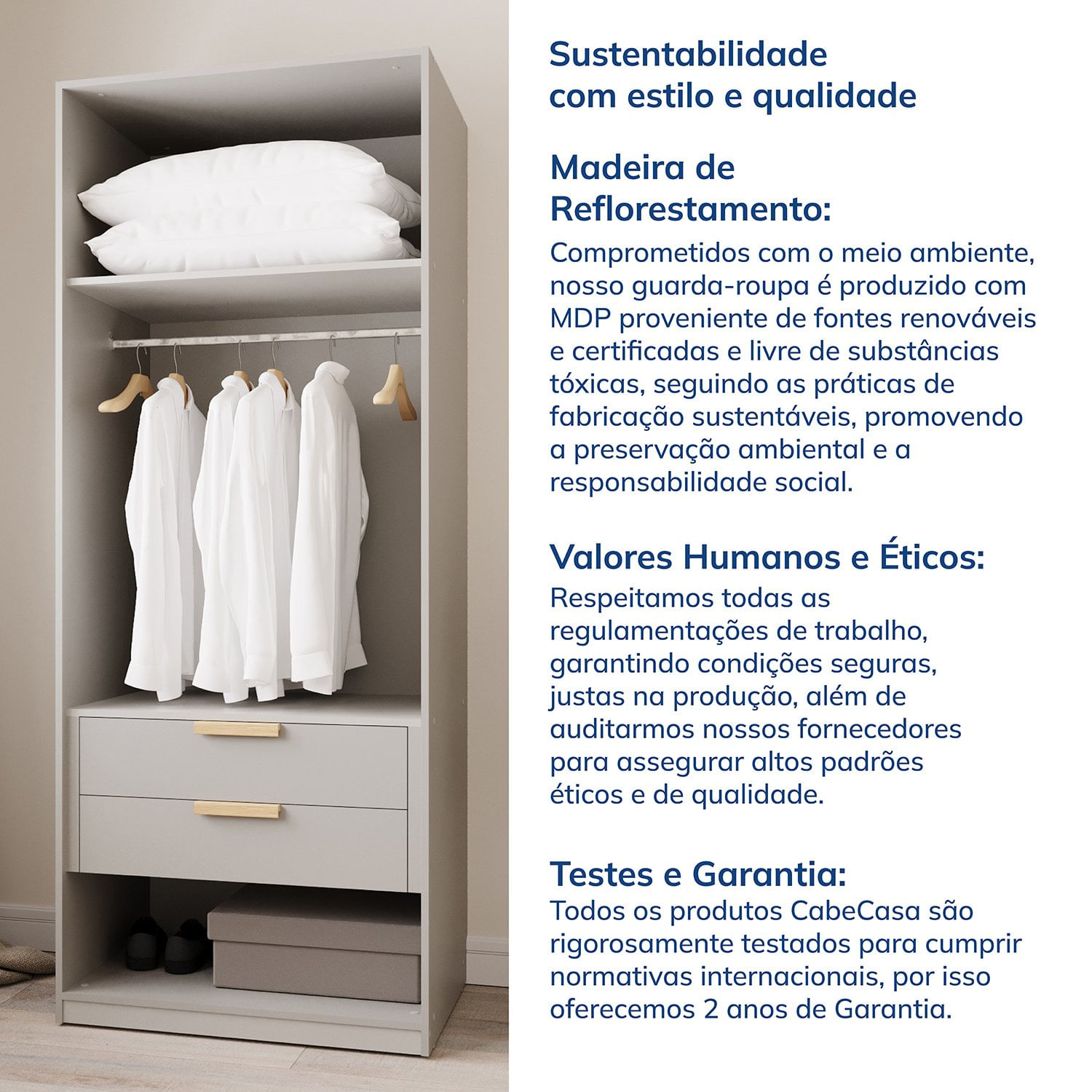 Encontraproduto.com.br - Guarda-roupa de Canto Reto Modular 95cm sem Portas com Cabideiros Jade Cabecasa Madeiramadeira Branco