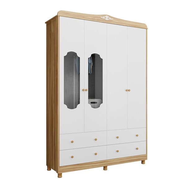 Encontraproduto.com.br - Guarda-roupa De Bebê 156,80cm 4 Portas Com Janela 4 Gavetas 100% Mdf Maya Provençal Espresso Móveis Branco