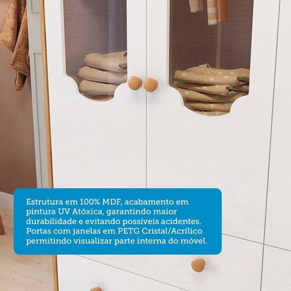 Encontraproduto.com.br - Guarda-roupa De Bebê 156,80cm 4 Portas Com Janela 4 Gavetas 100% Mdf Maya Provençal Espresso Móveis Branco